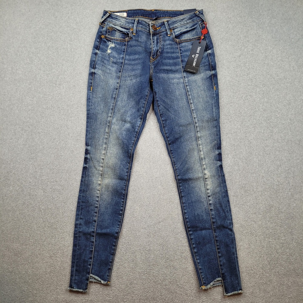 True Religion Jennie Curvy Skinny Jeans Womens 28 Blue‎ Distressed Seam NWT
